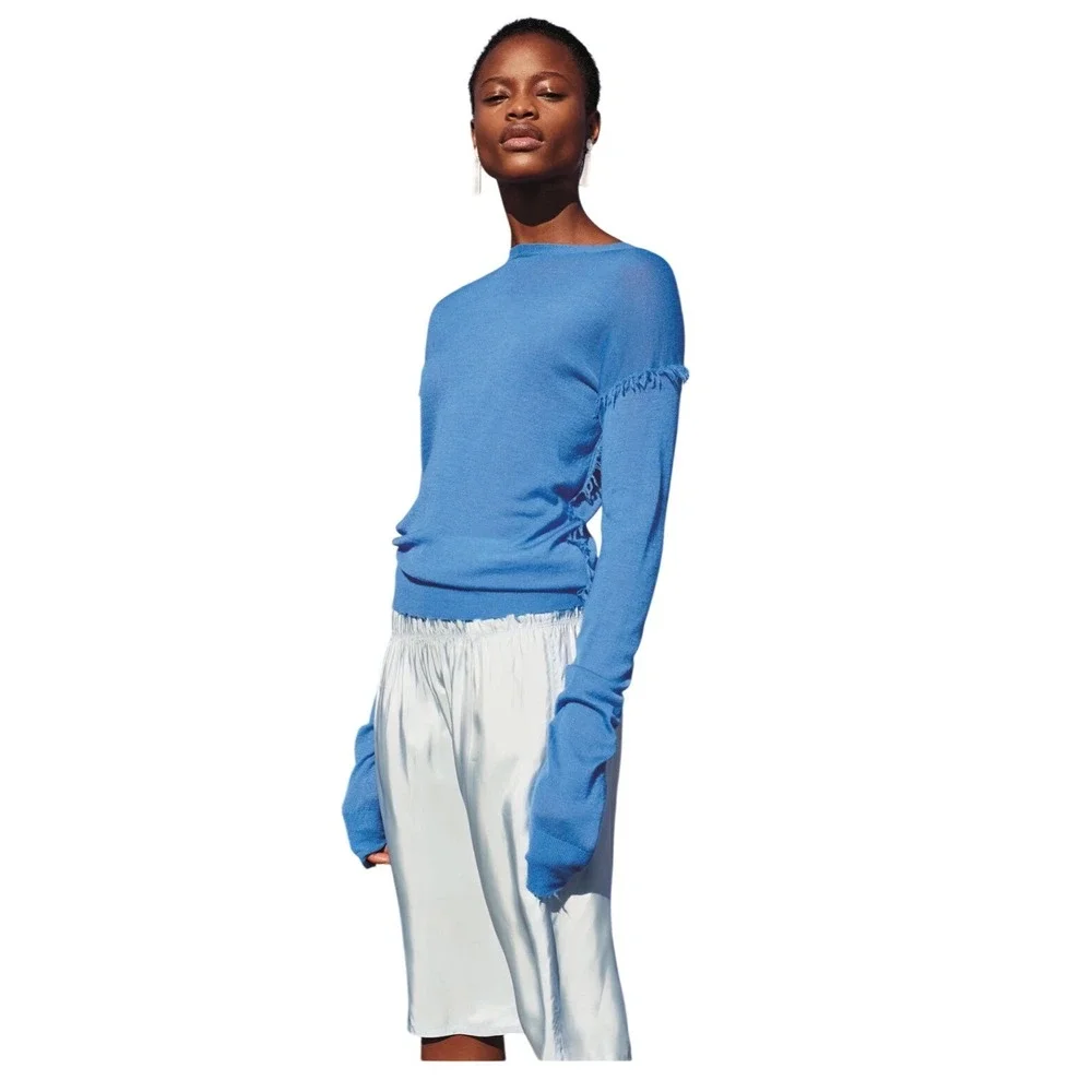 Helmut Lang Ruched Baby Blue Slip‎ Skirt NWT Size 6 $435